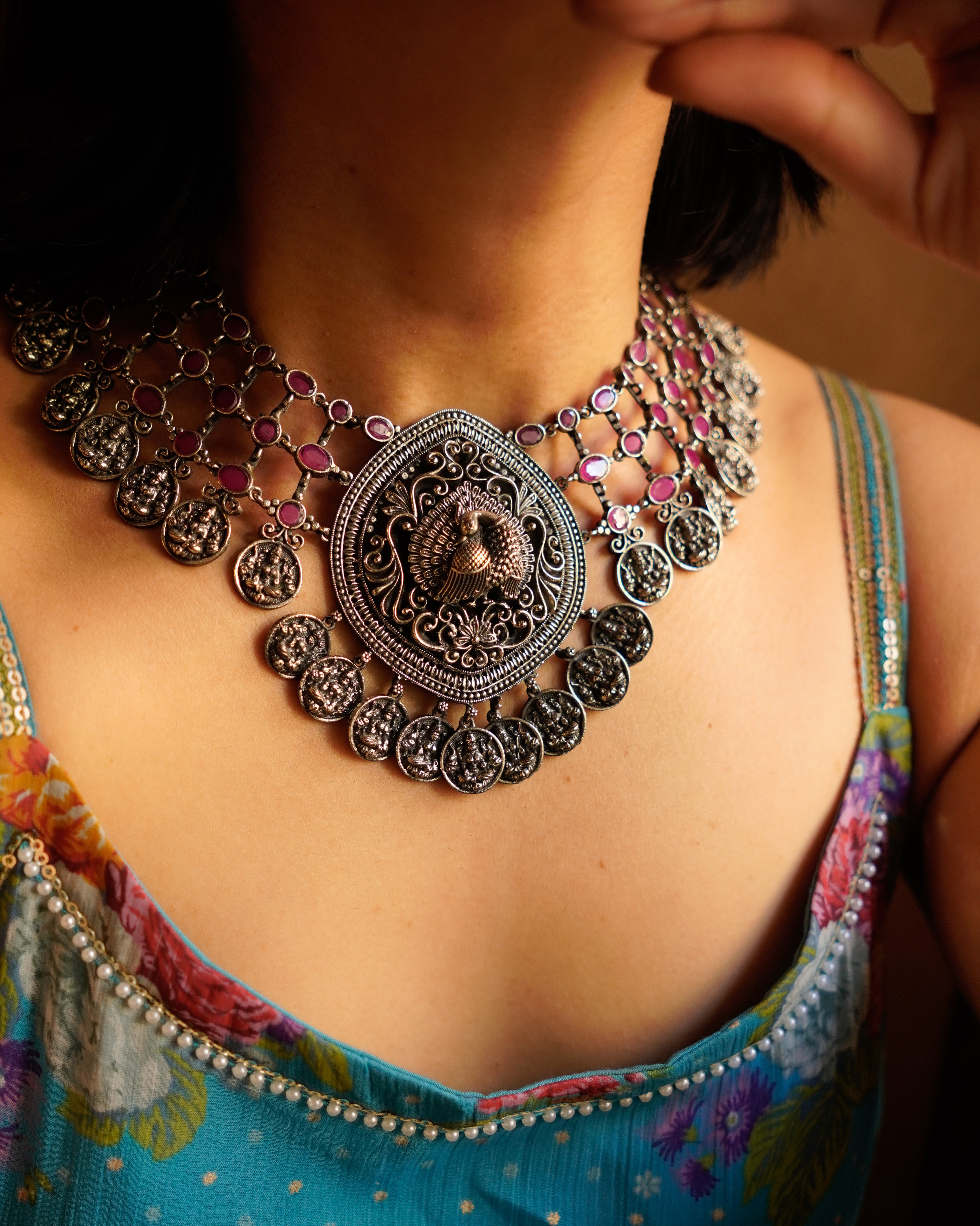 Anassa- Peacock Devi Coin Necklace Set