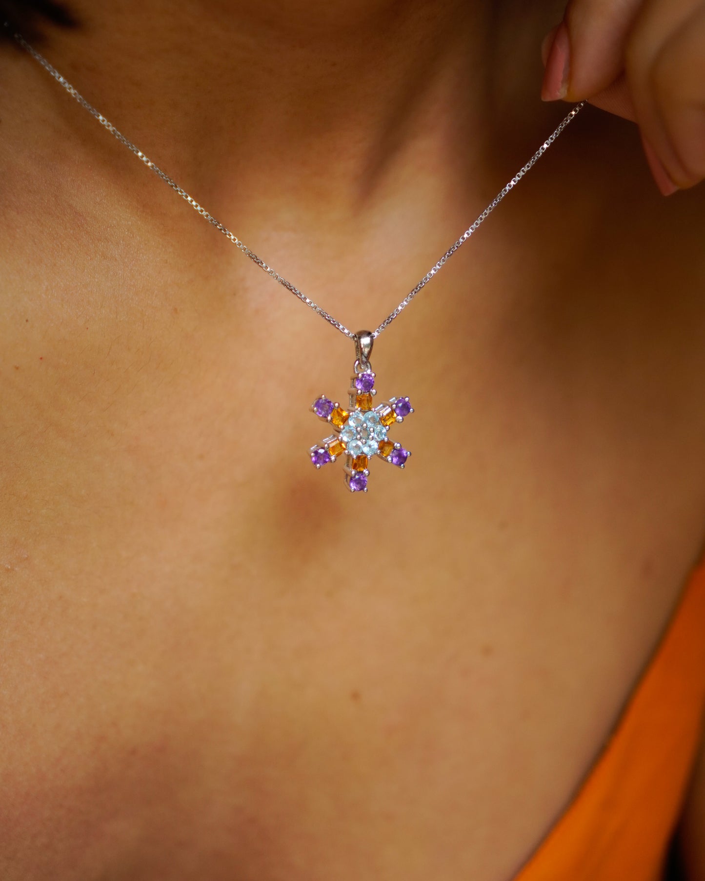ARTEMIS- Multi Colored Flower Pendant In 925 Silver
