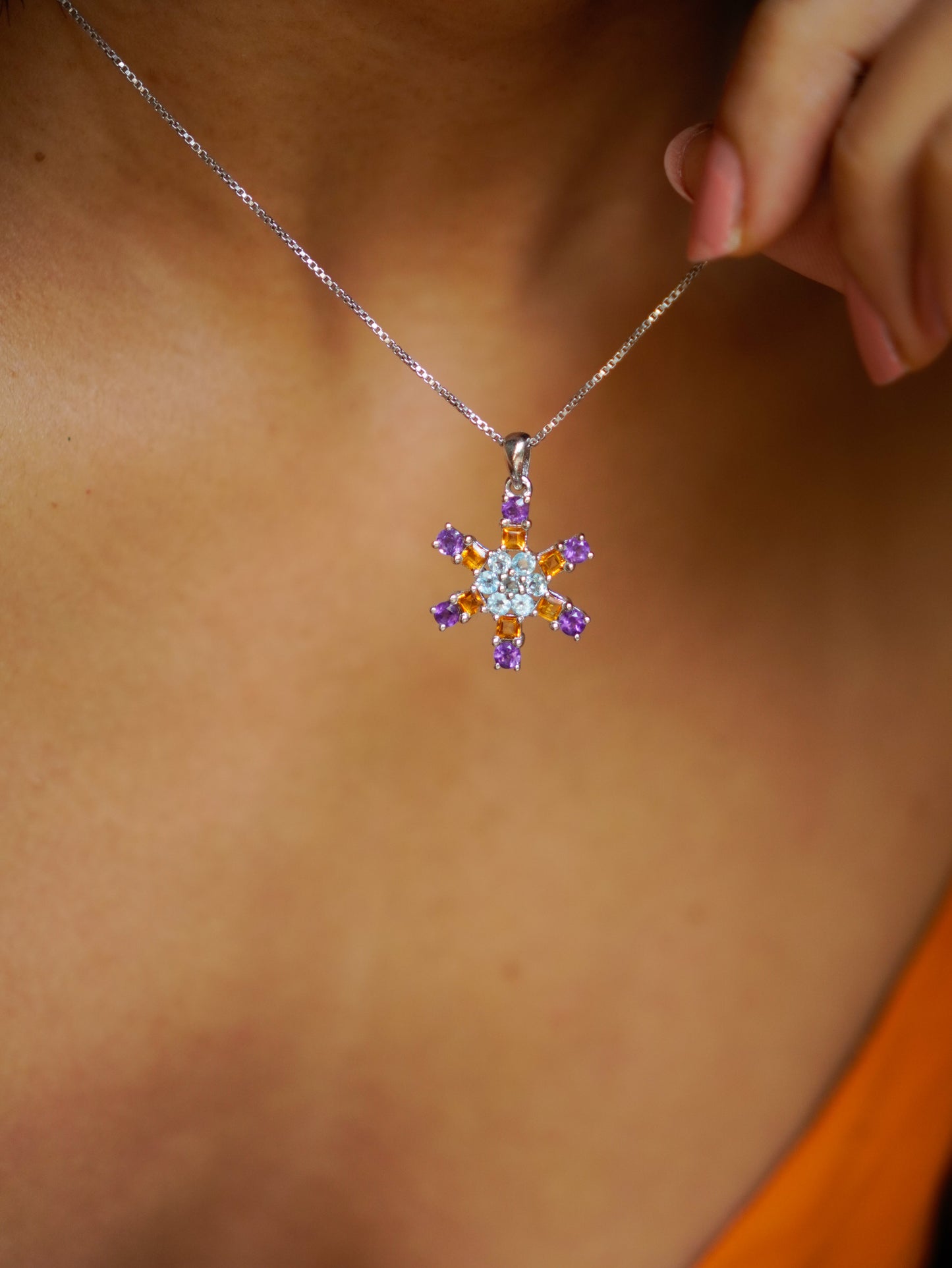 ARTEMIS- Multi Colored Flower Pendant In 925 Silver