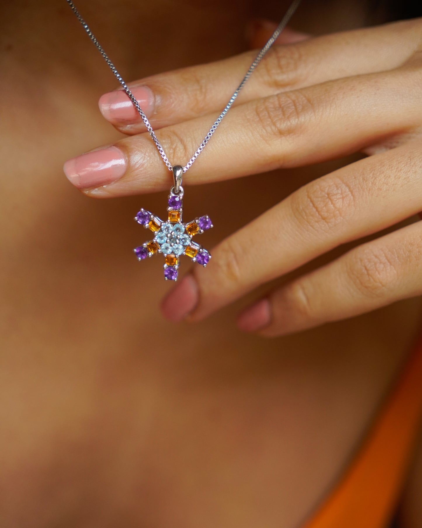 ARTEMIS- Multi Colored Flower Pendant In 925 Silver
