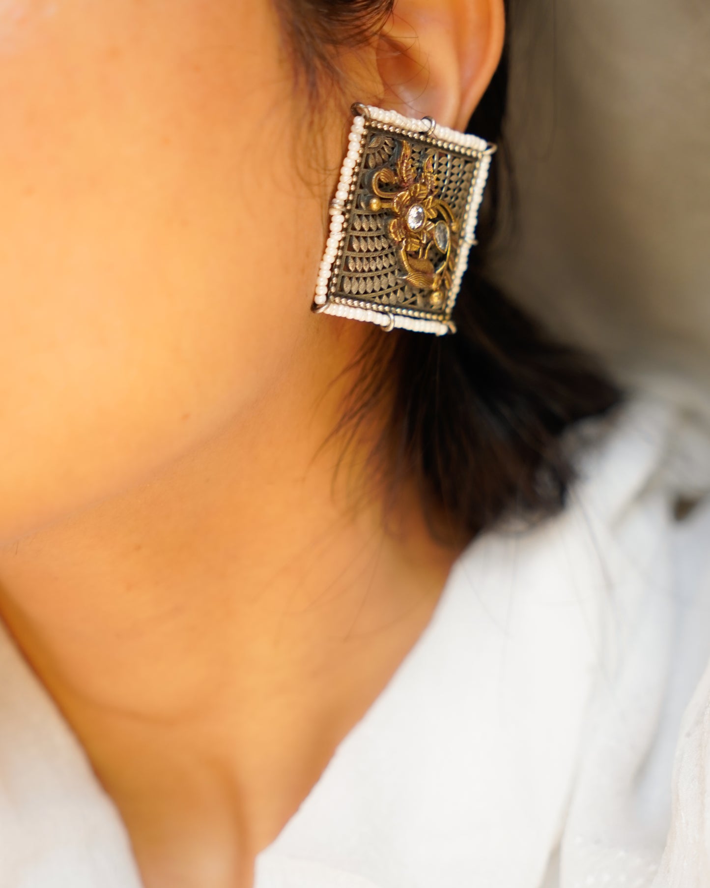 Anassa-Blooming Aviary Square Shaped Earrings