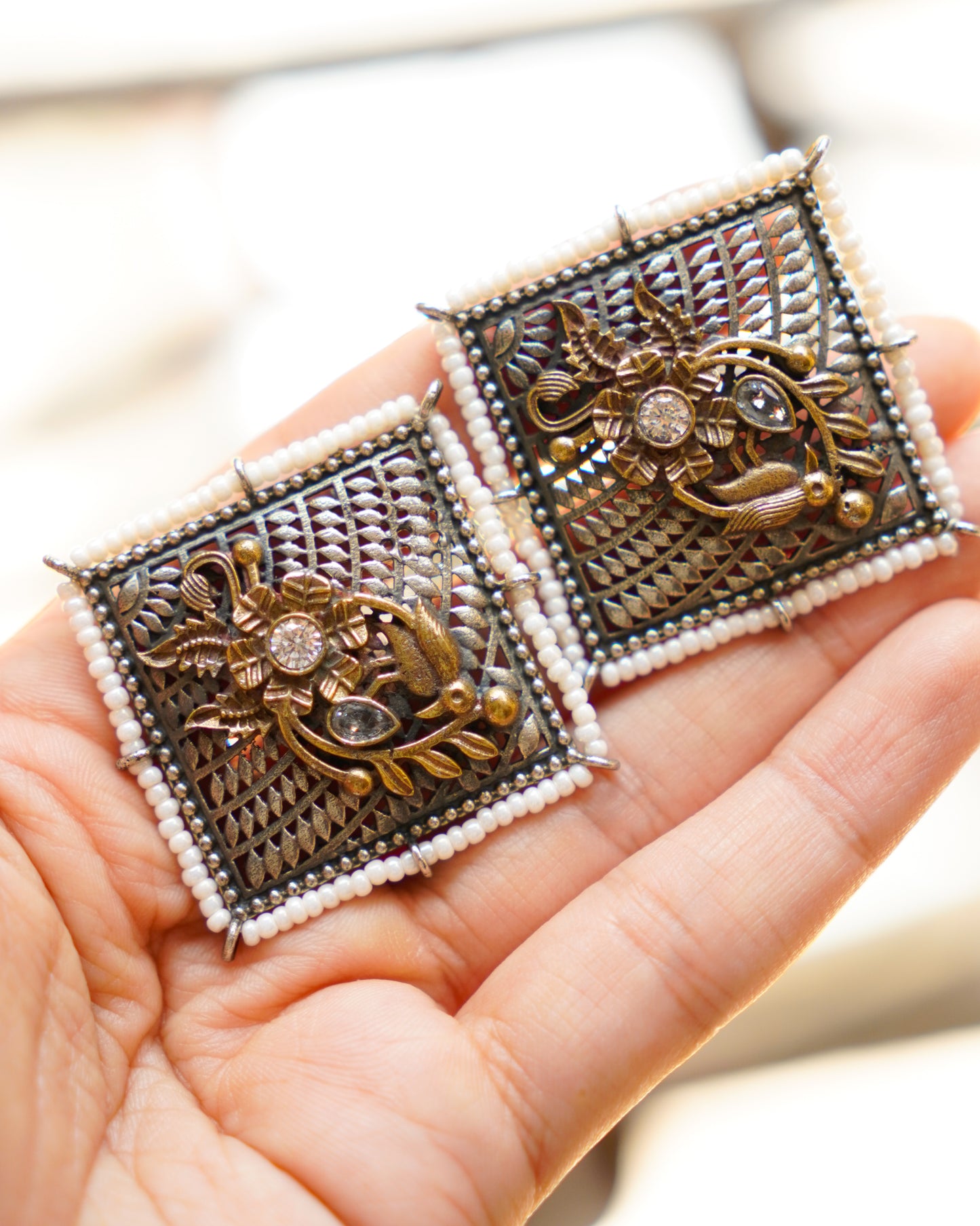 Anassa-Blooming Aviary Square Shaped Earrings
