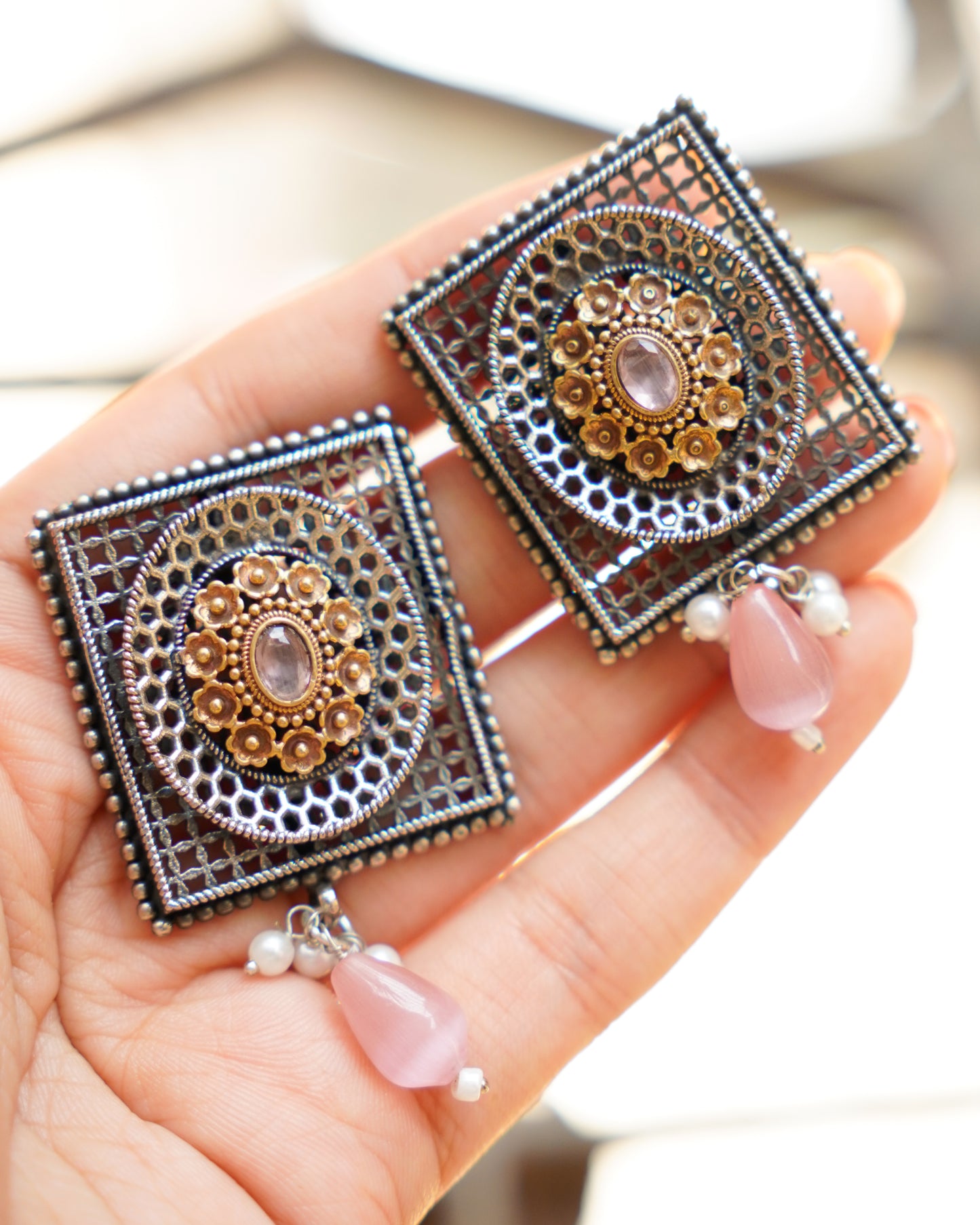 Anassa-Floral Radiance Square Earrings