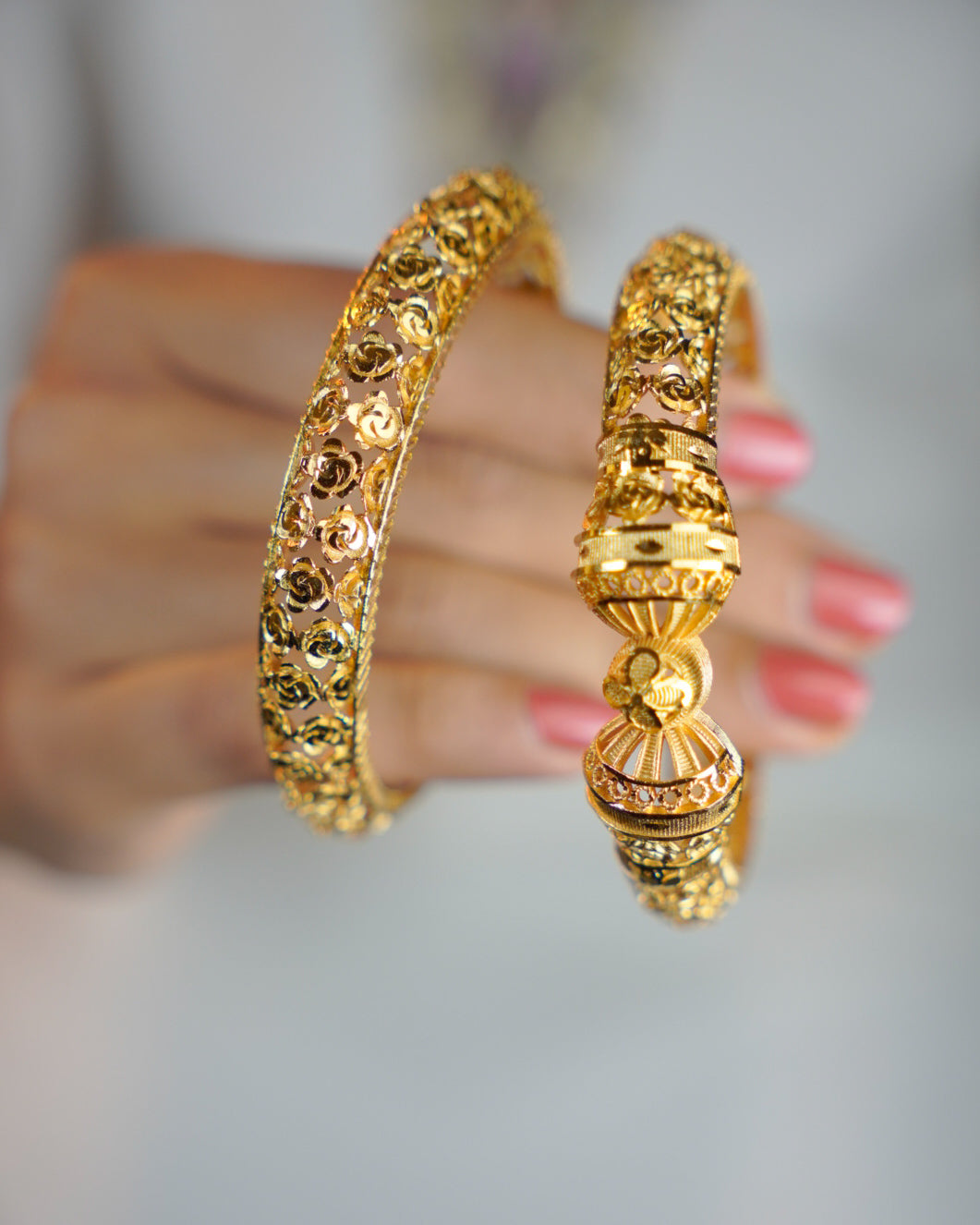 ORO-Flower Designed Gold Plated Bangles