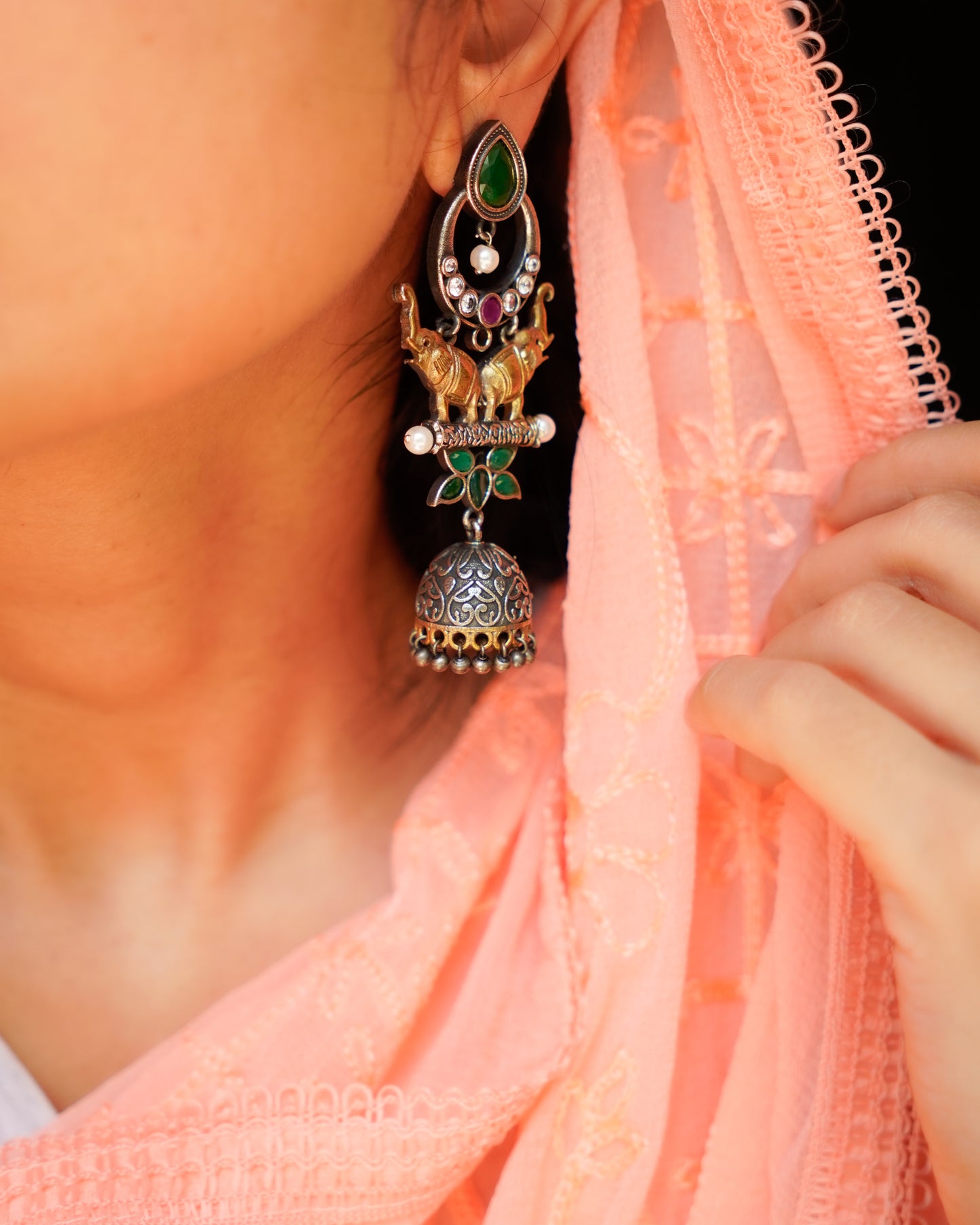Anassa-Dual Tone Luminous Jhumka Earrings