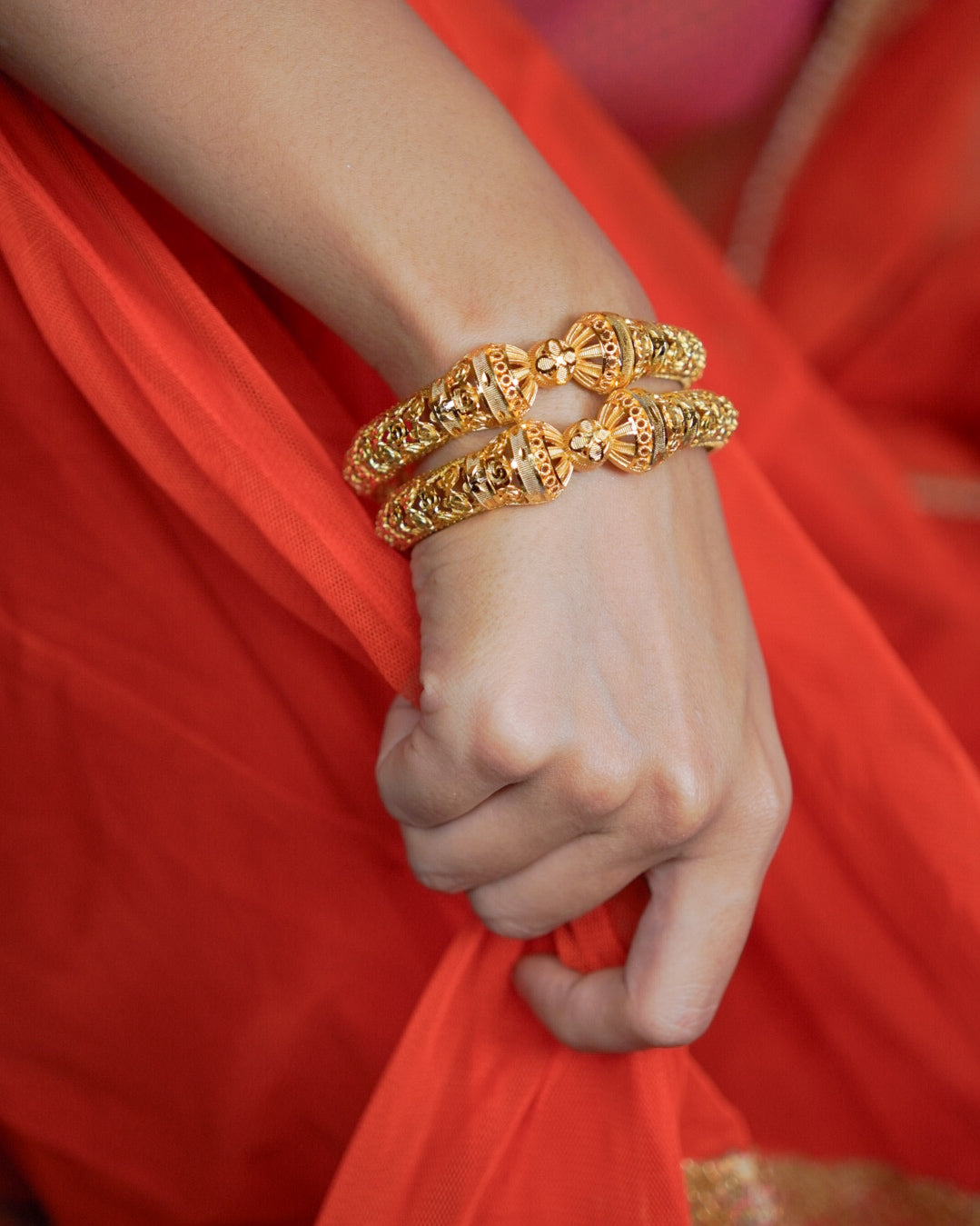 ORO-Flower Designed Gold Plated Bangles
