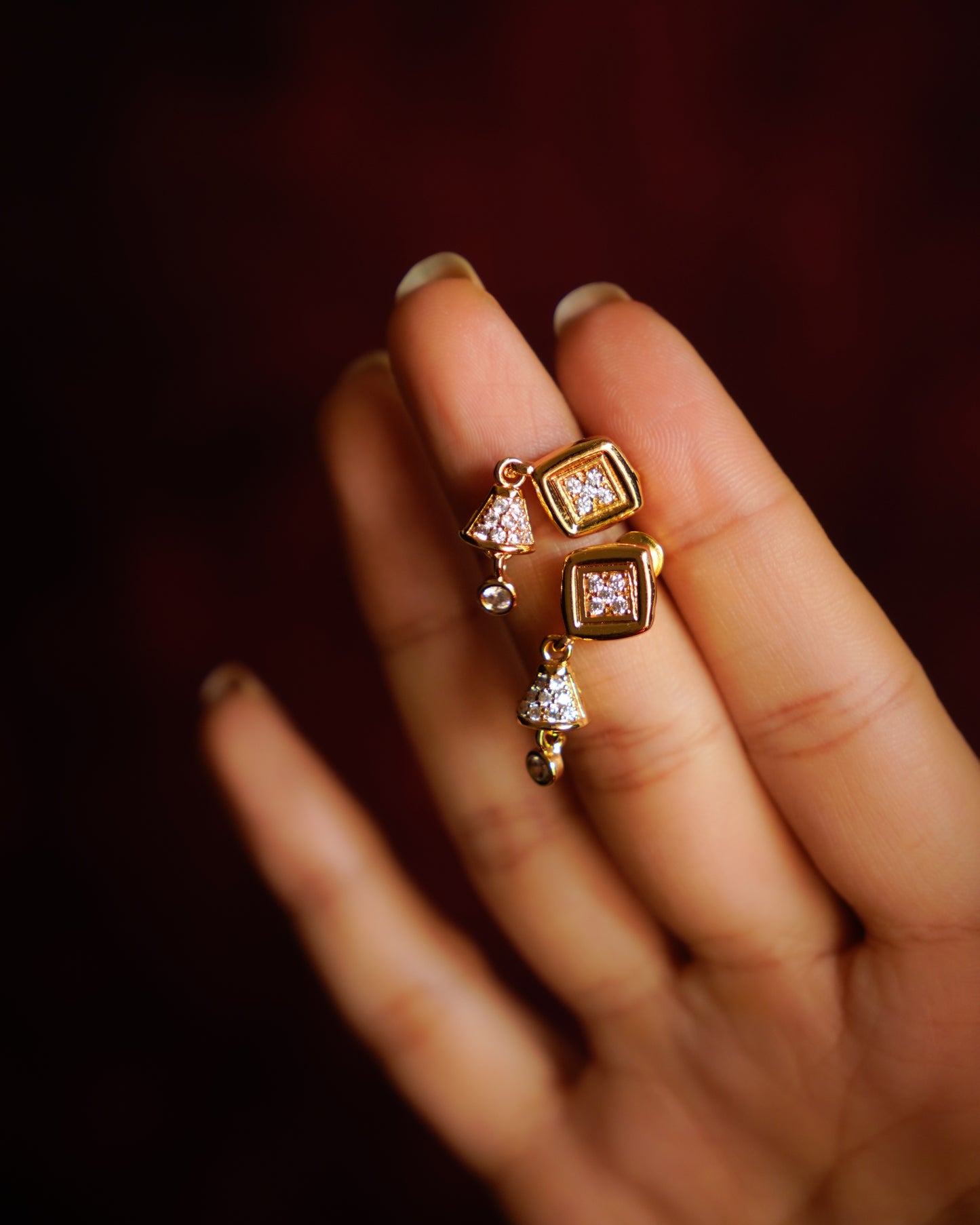 ORO- Stone Studded Mini Dangle Earrings