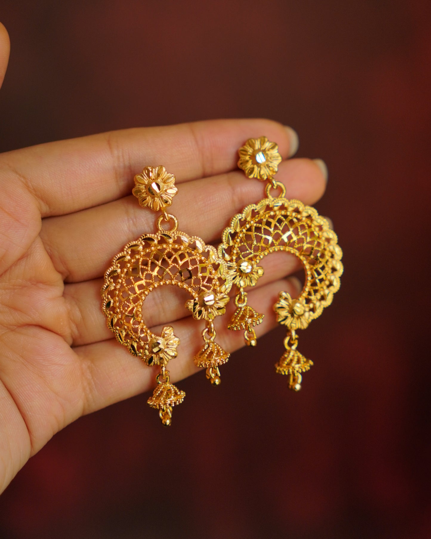 ORO-Elegant Peacock Floral Chandbali Earrings