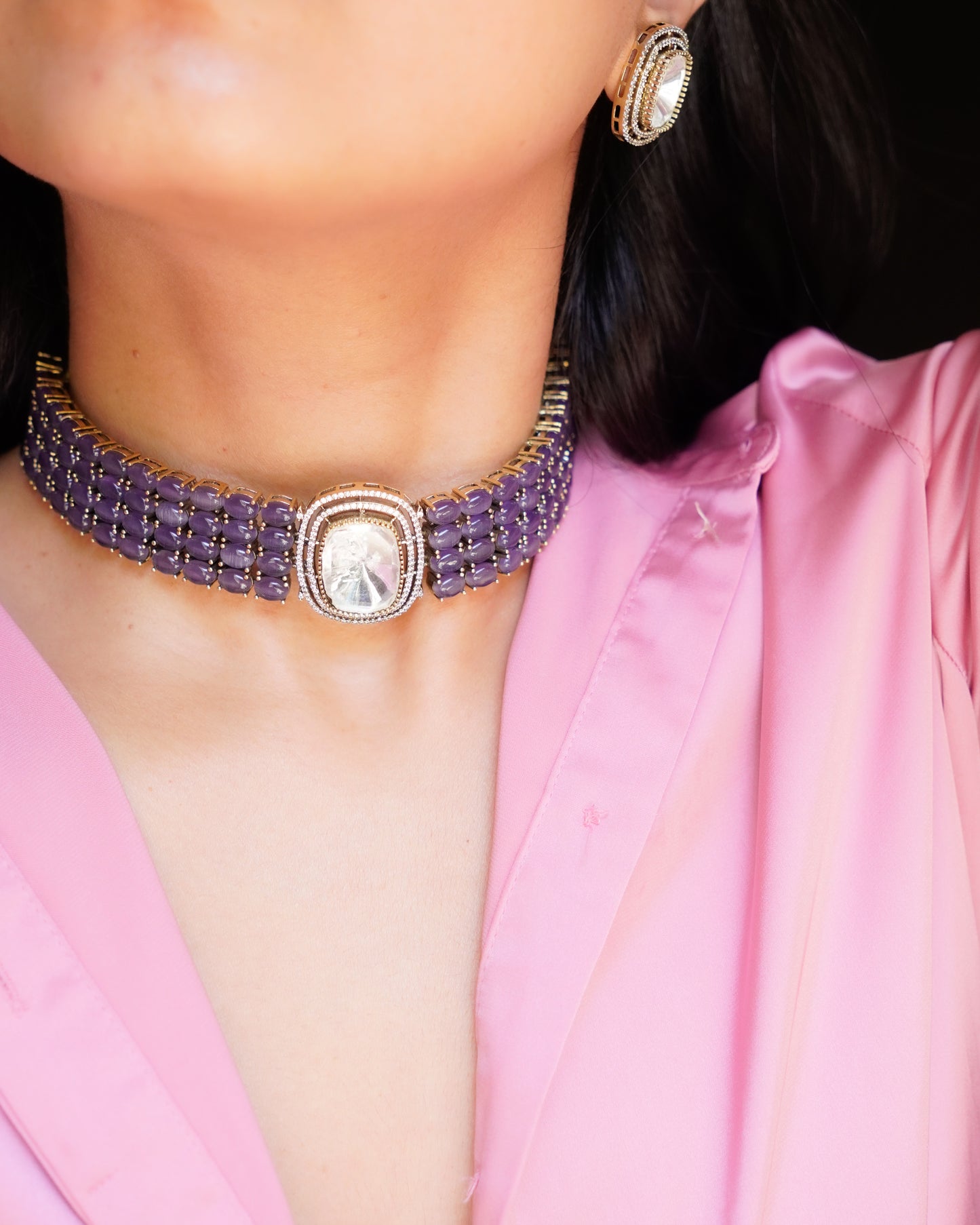 ZIKHIN- Elegant Diva Choker Necklace With Matching Earrings