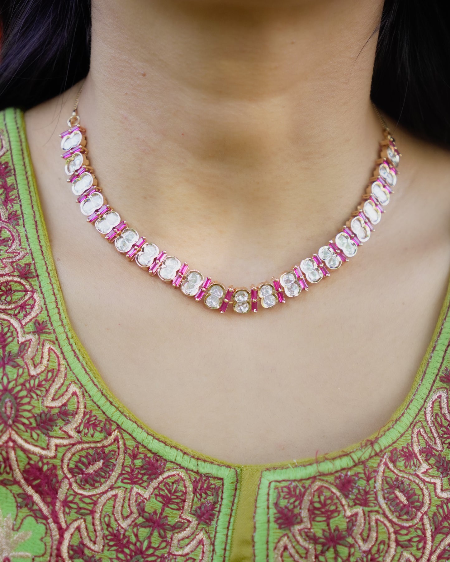 ROOP- Pink Crazy Cocktail Party Necklace & Earrings Set