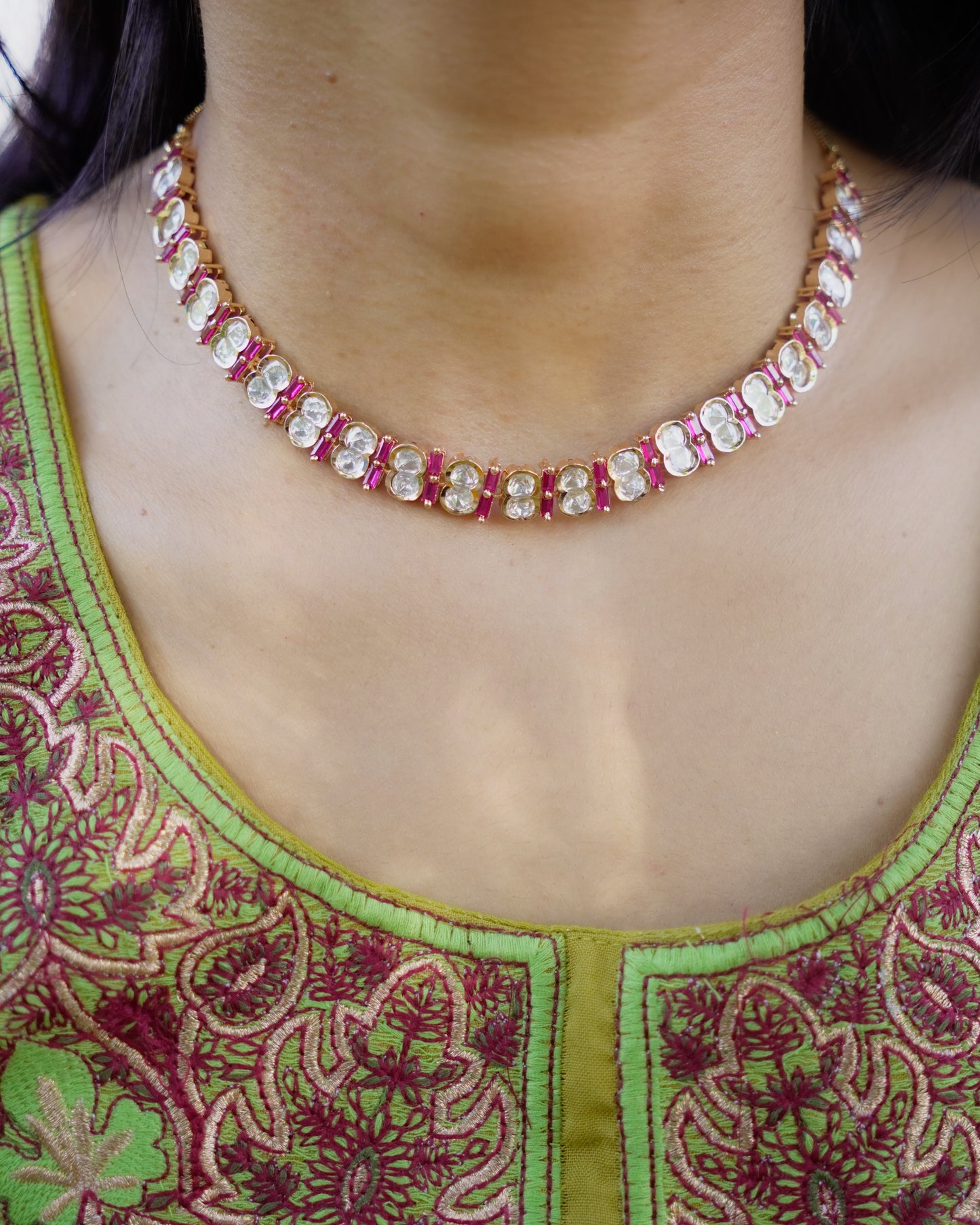 ROOP- Pink Crazy Cocktail Party Necklace & Earrings Set