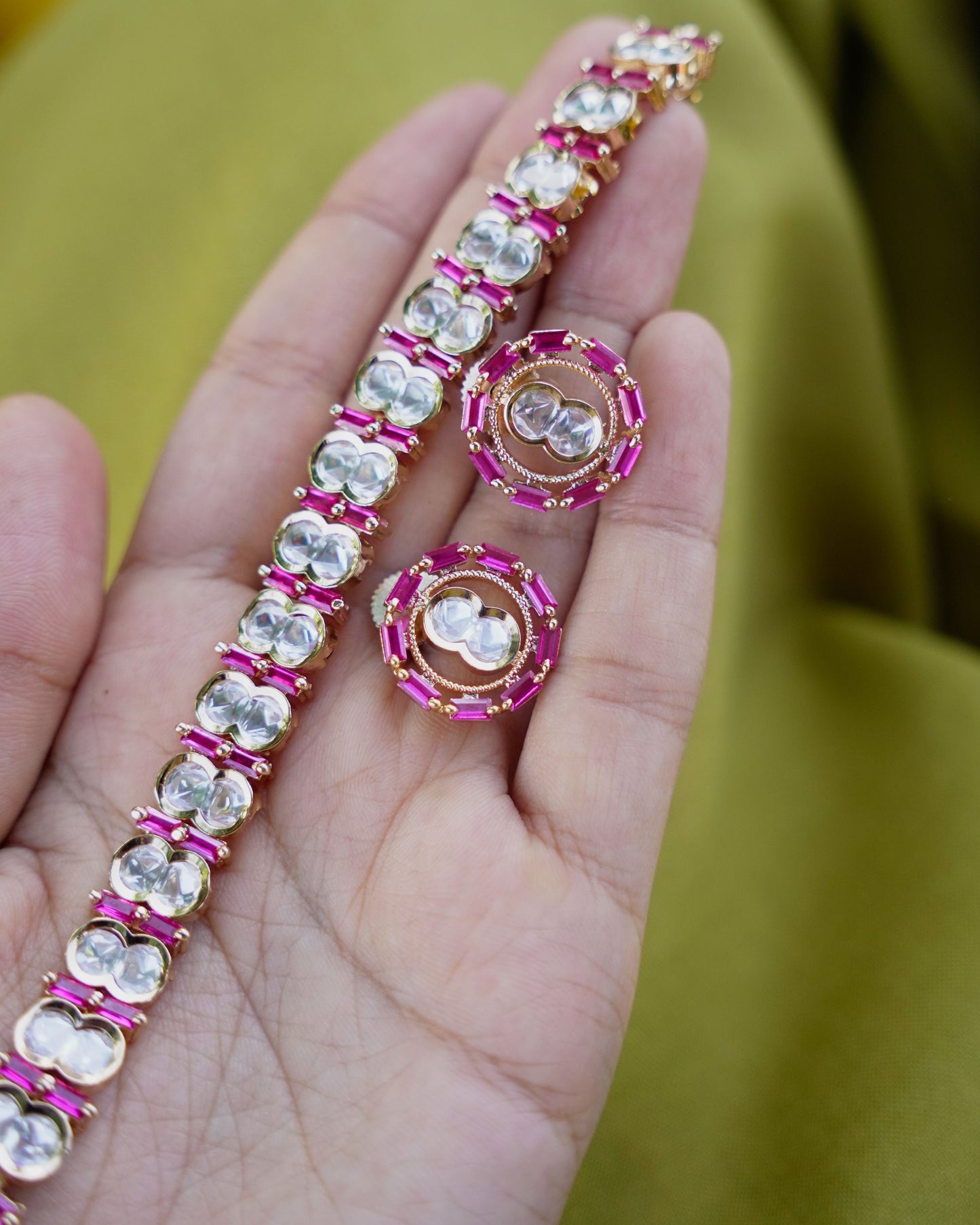 ROOP- Pink Crazy Cocktail Party Necklace & Earrings Set