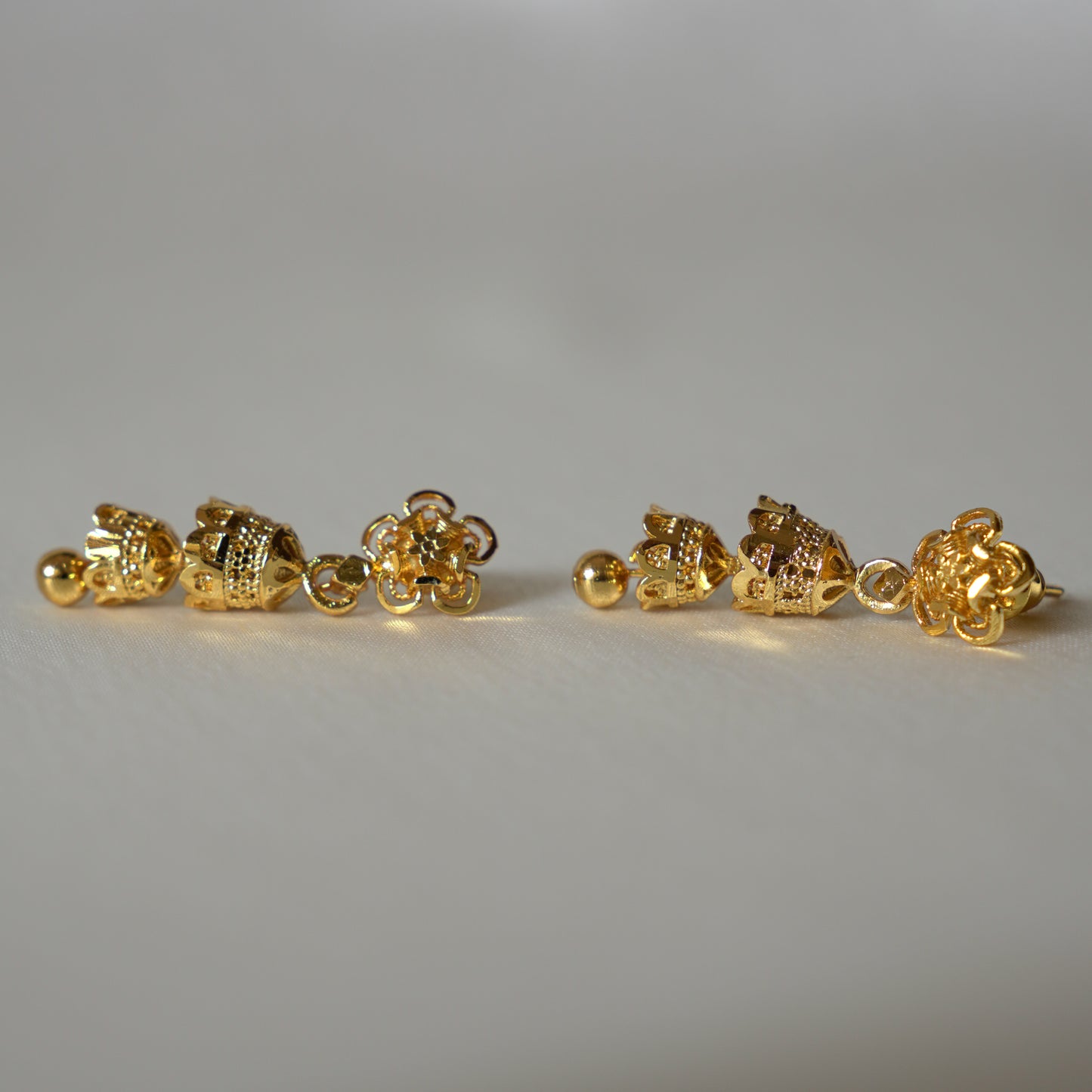ORO- Gold Floral Double Jhumki Earrings