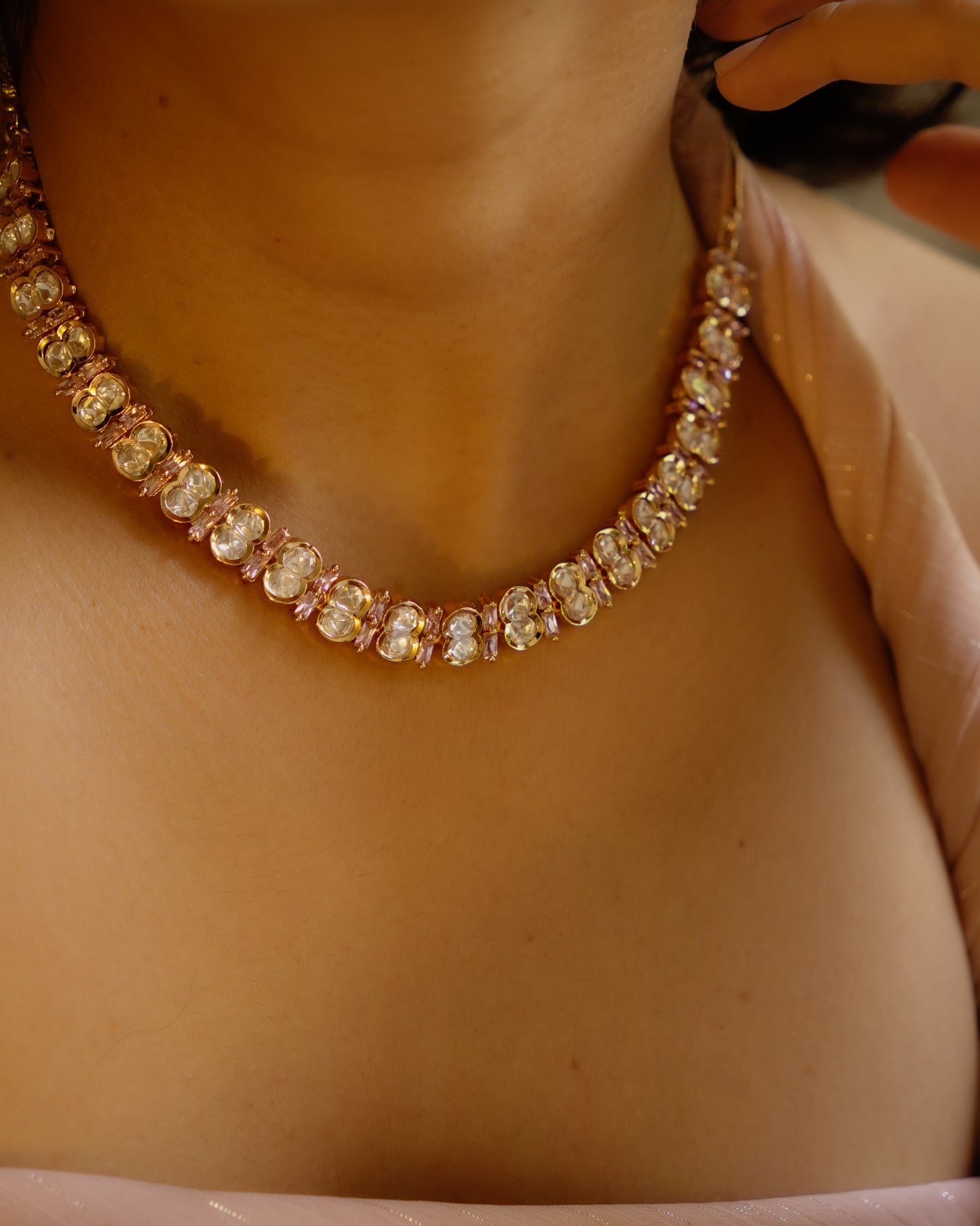 ROOP- Pink Crazy Cocktail Party Necklace & Earrings Set