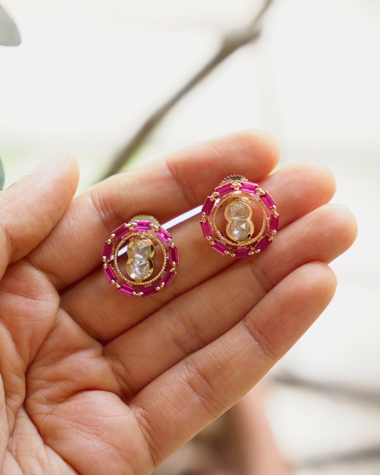 ROOP- Pink Crazy Cocktail Party Necklace & Earrings Set