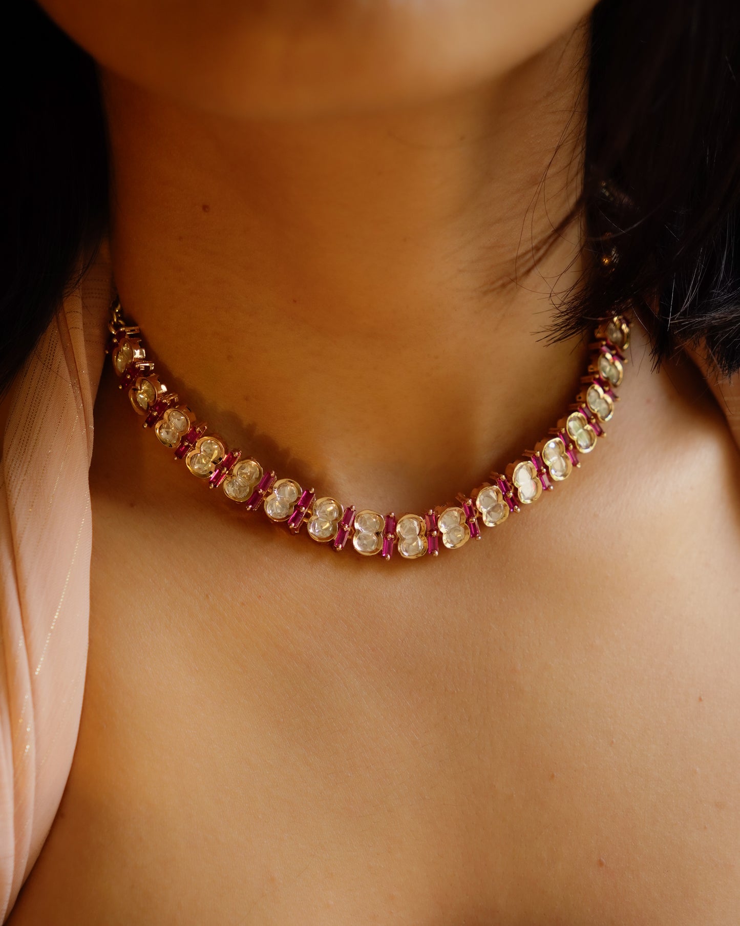ROOP- Pink Crazy Cocktail Party Necklace & Earrings Set