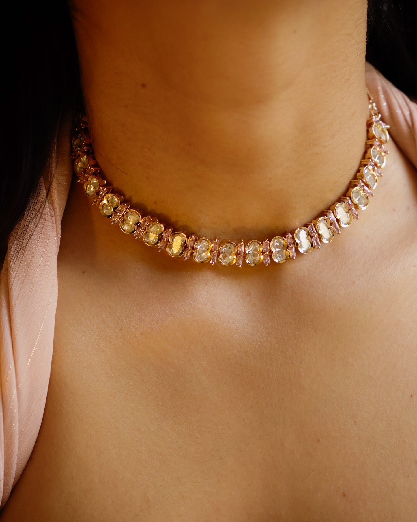ROOP- Pink Crazy Cocktail Party Necklace & Earrings Set
