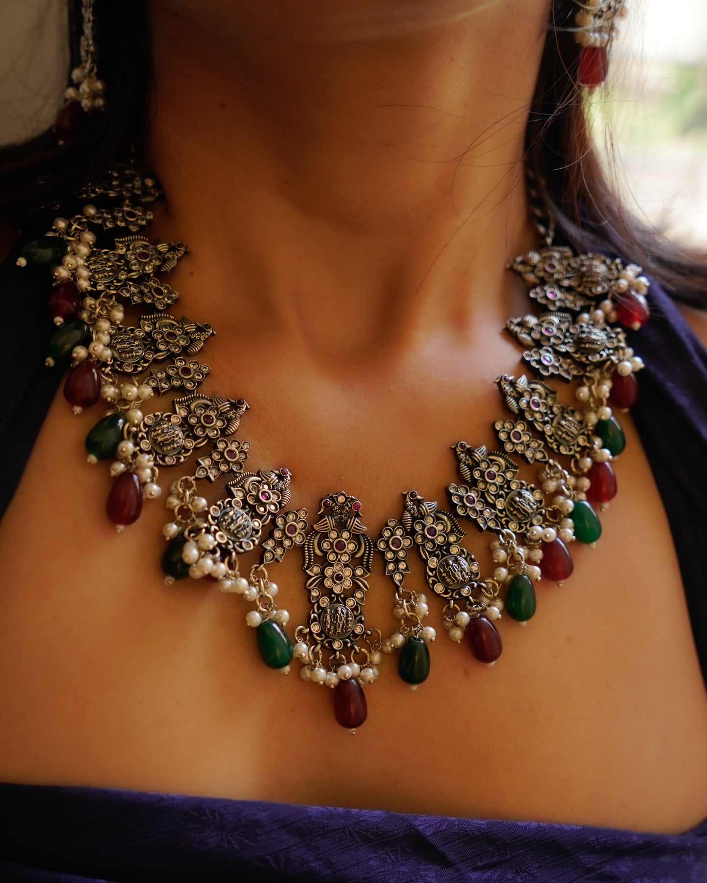 Anassa- Multi stone Peacock floral Necklace Set