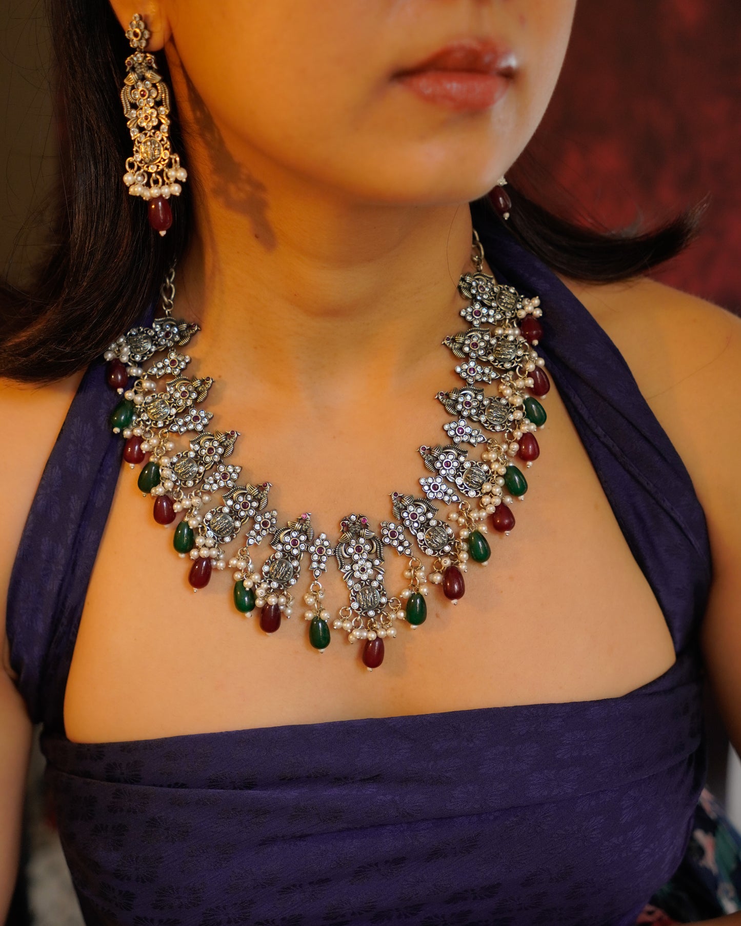 Anassa- Multi stone Peacock floral Necklace Set