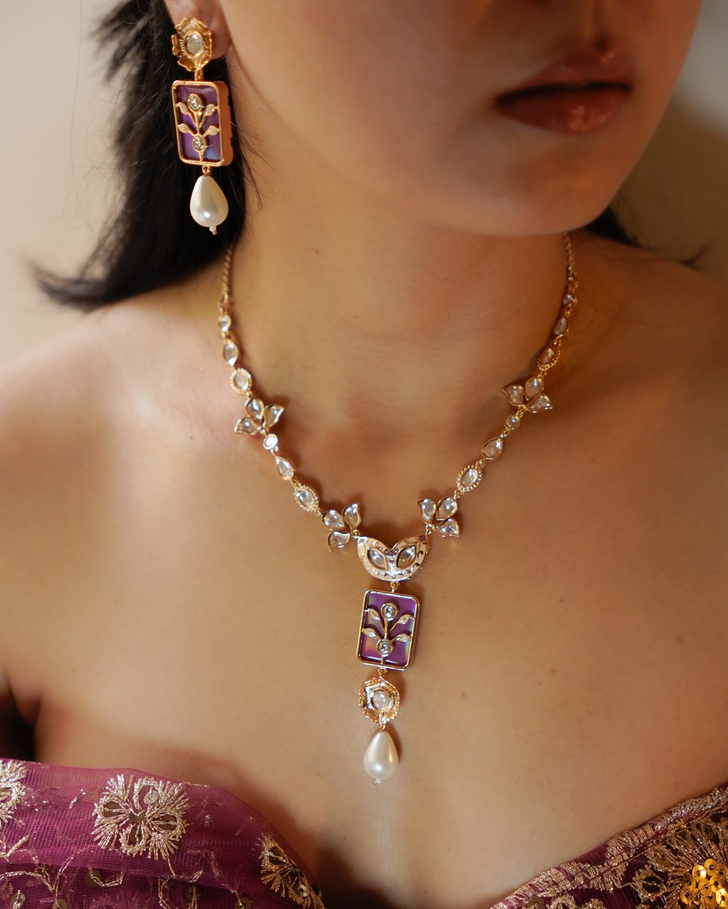 ROOP- Pink Pearl Pendant Necklace Set