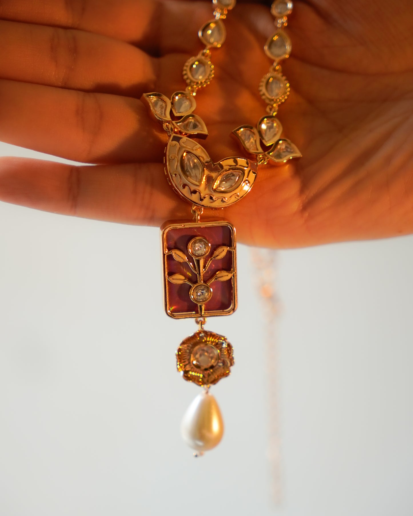 ROOP- Pink Pearl Pendant Necklace Set