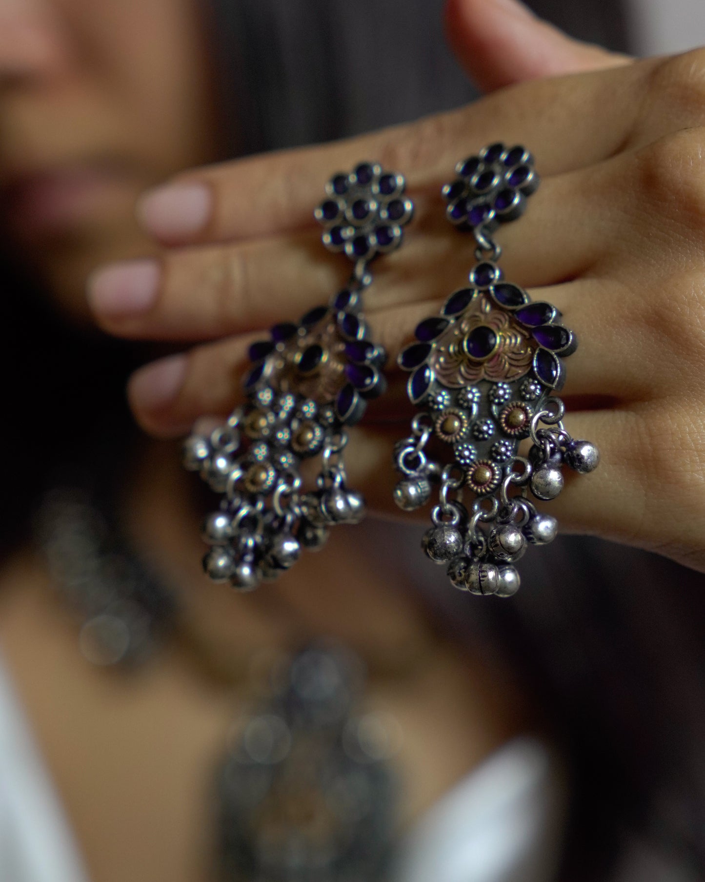 Anassa-Dual Tone Banjara Ghungroo Flower Long Necklace Set