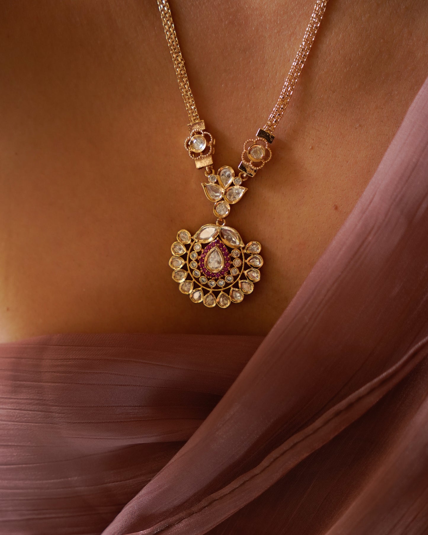 ROOP- Flower Pendant Polki Necklace