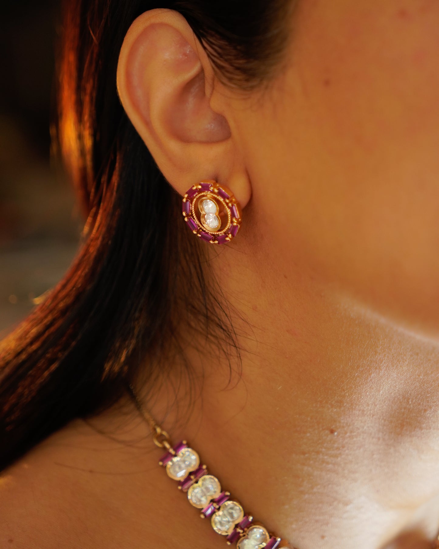 ROOP- Pink Crazy Cocktail Party Necklace & Earrings Set