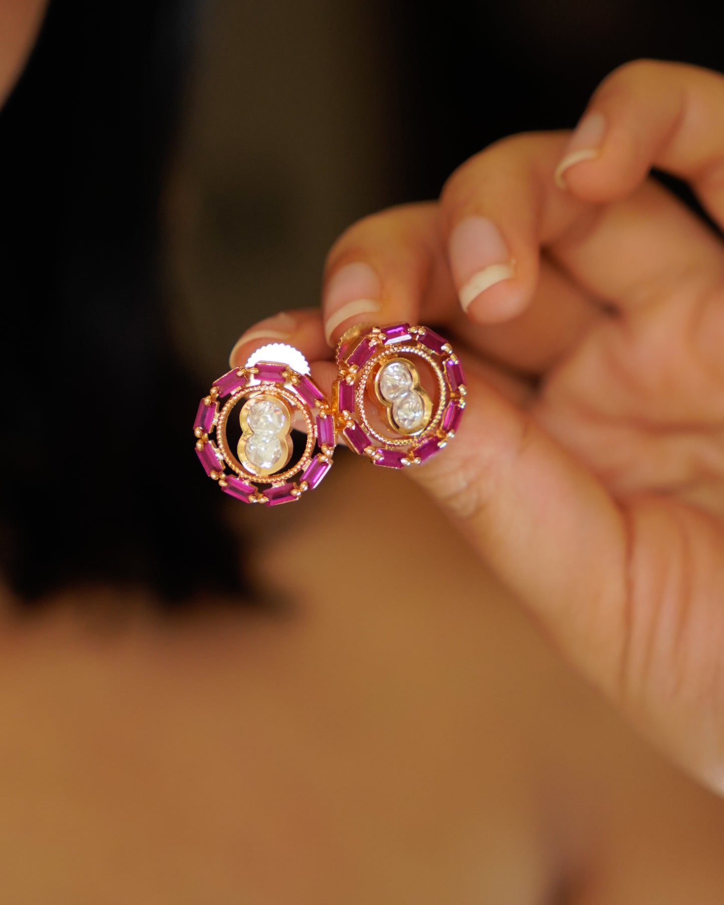 ROOP- Pink Crazy Cocktail Party Necklace & Earrings Set