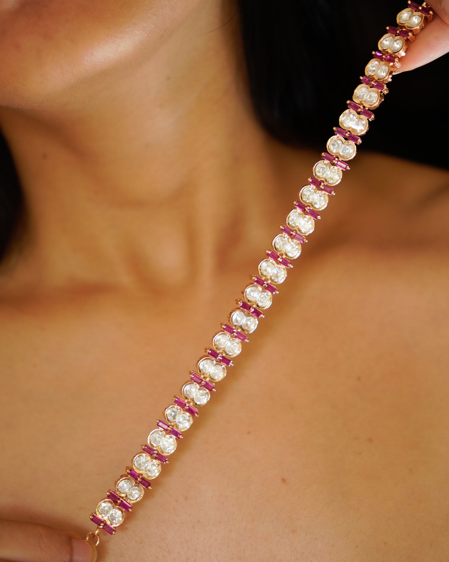 ROOP- Pink Crazy Cocktail Party Necklace & Earrings Set