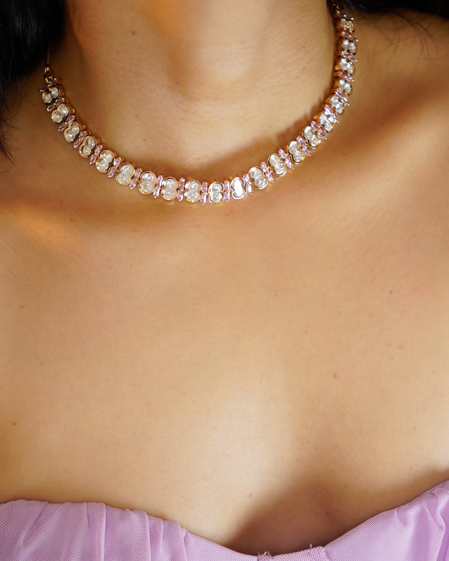ROOP- Pink Crazy Cocktail Party Necklace & Earrings Set