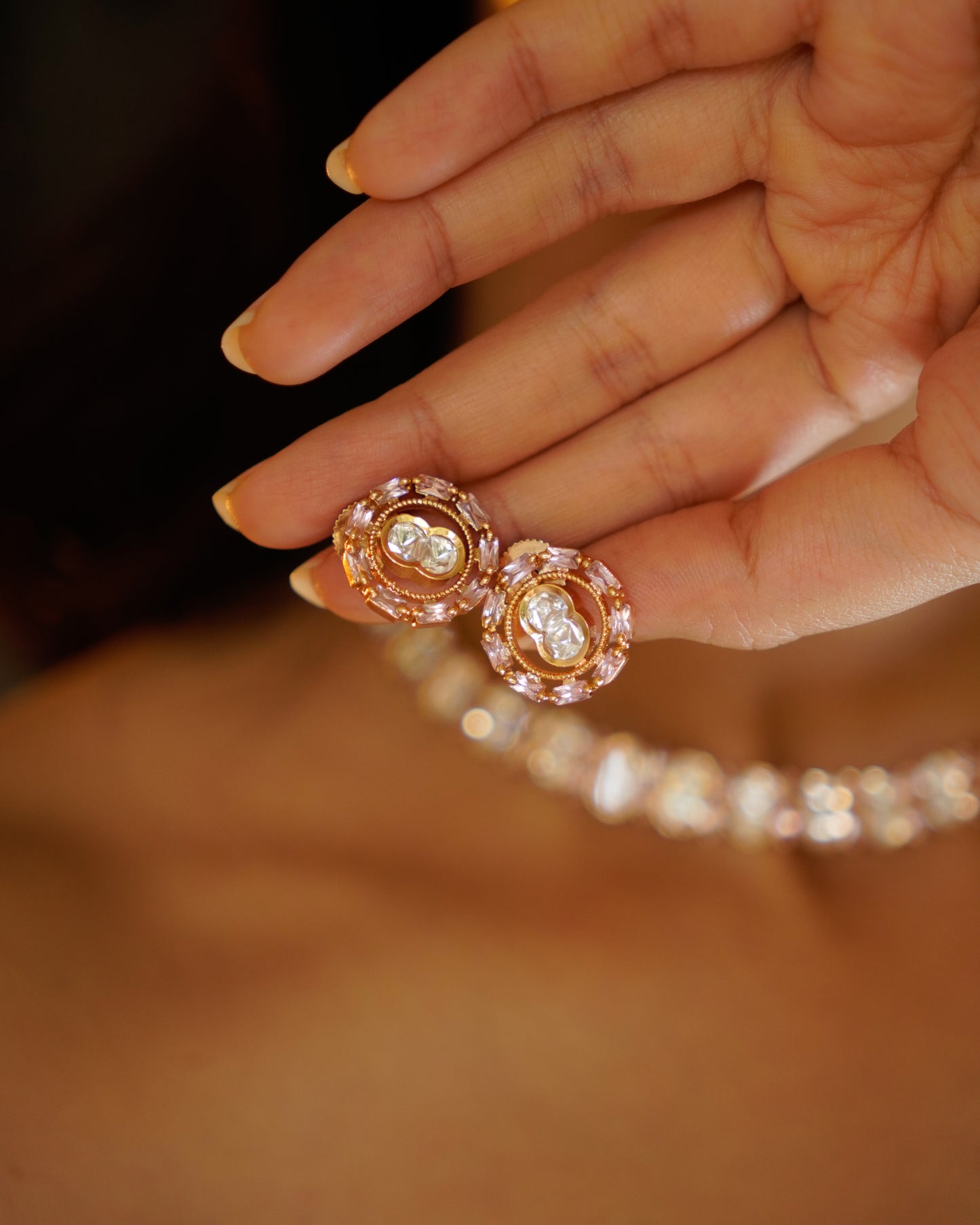 ROOP- Pink Crazy Cocktail Party Necklace & Earrings Set