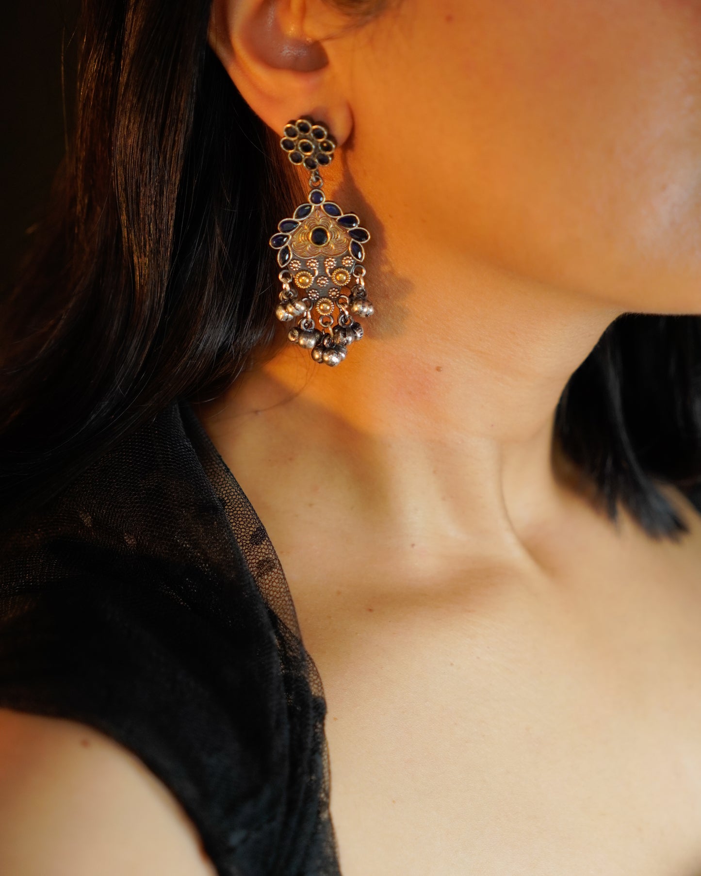 Anassa-Dual Tone Banjara Ghungroo Flower Long Necklace Set