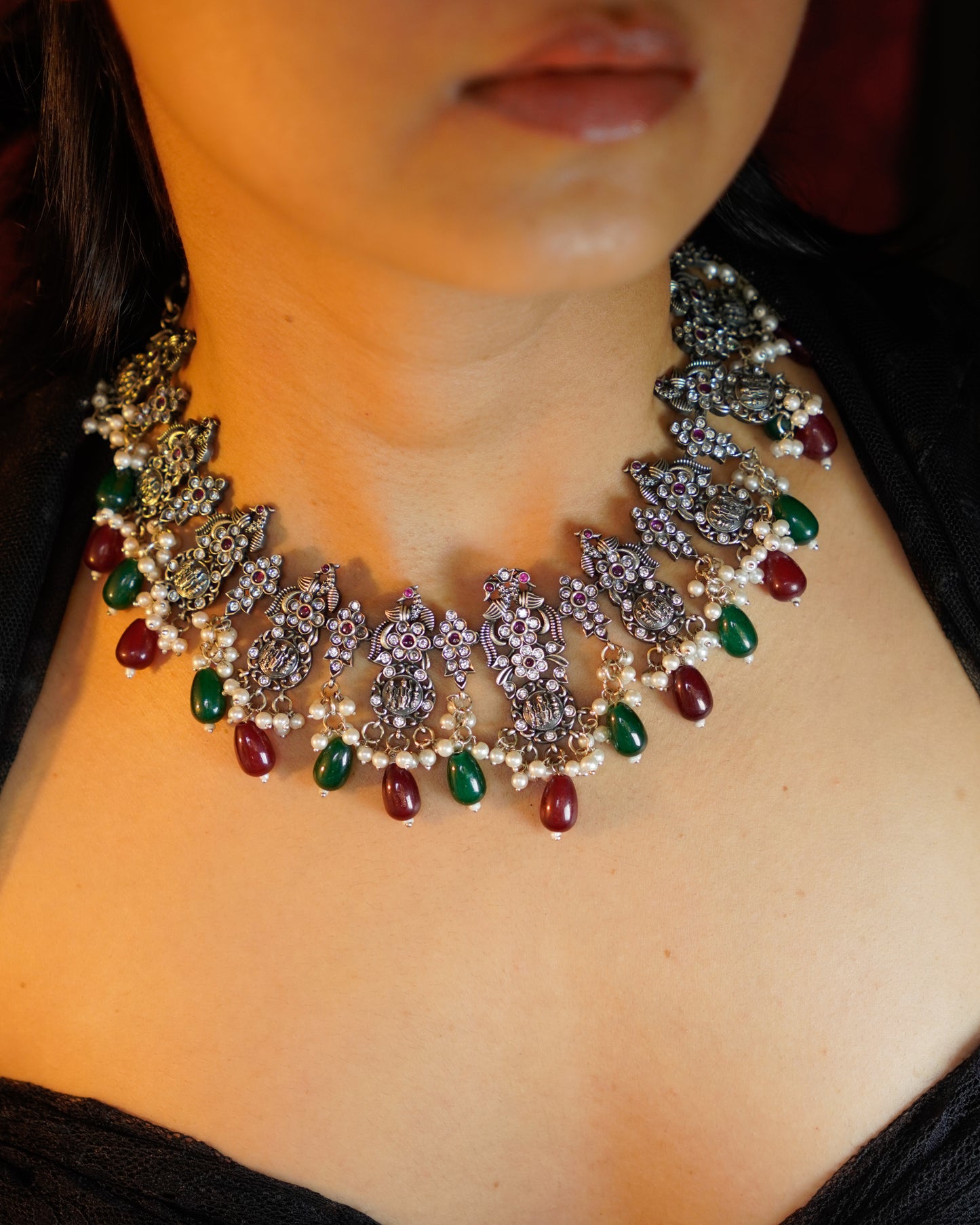 Anassa- Multi stone Peacock floral Necklace Set