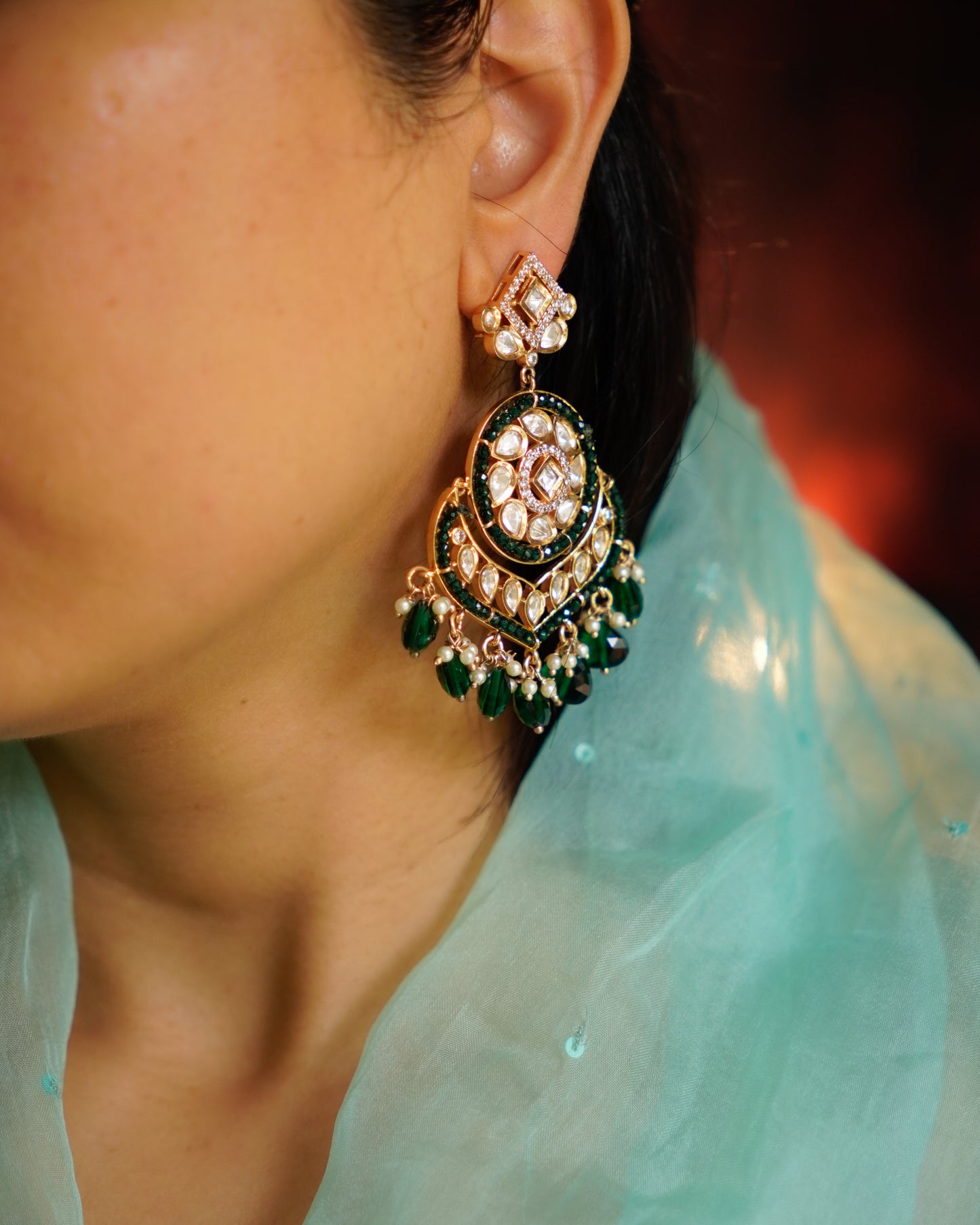 ROOP- Rani Ruby Kundan Chandbaali Earrings