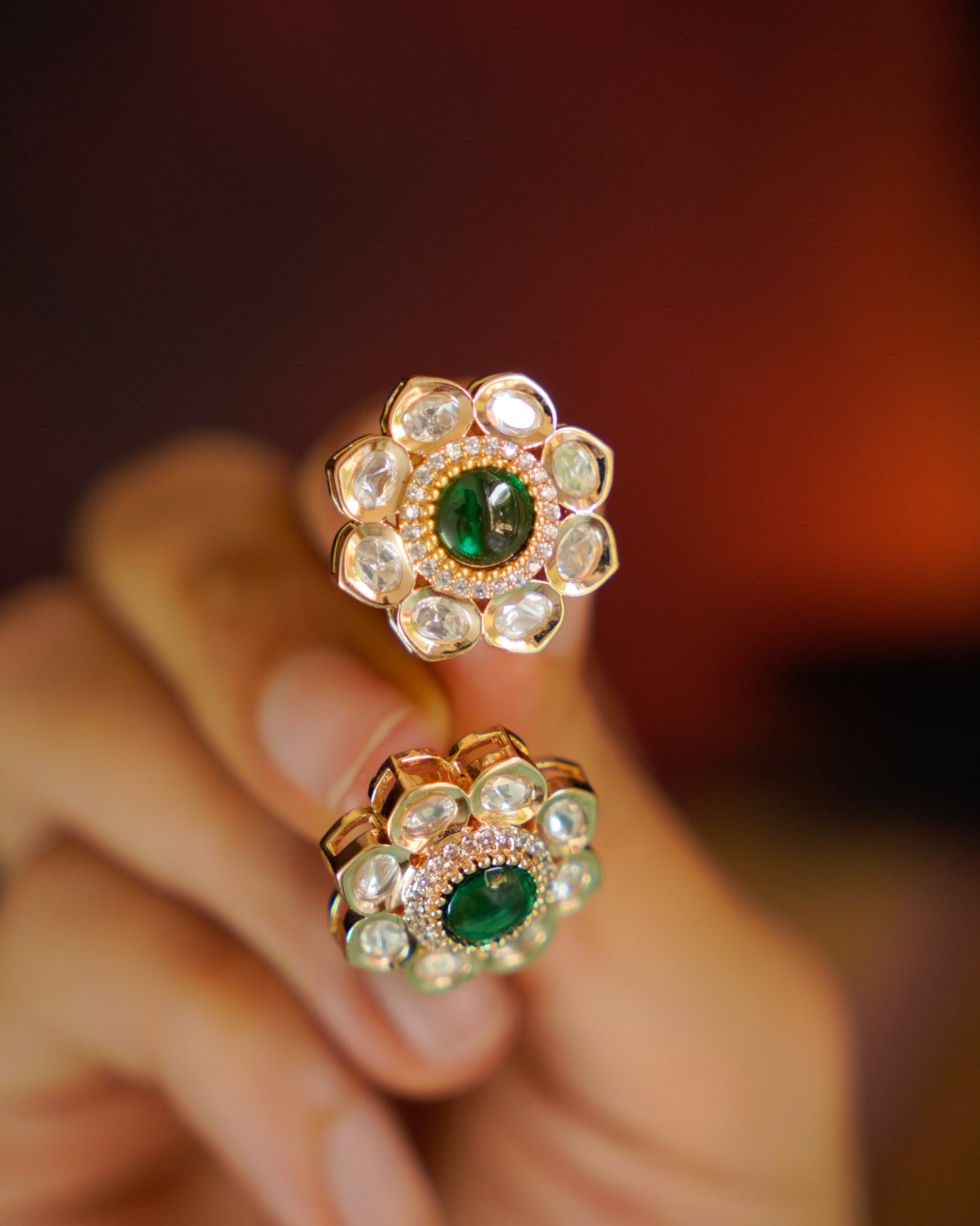 ROOP- Gold Kundan Floral Stud Earrings