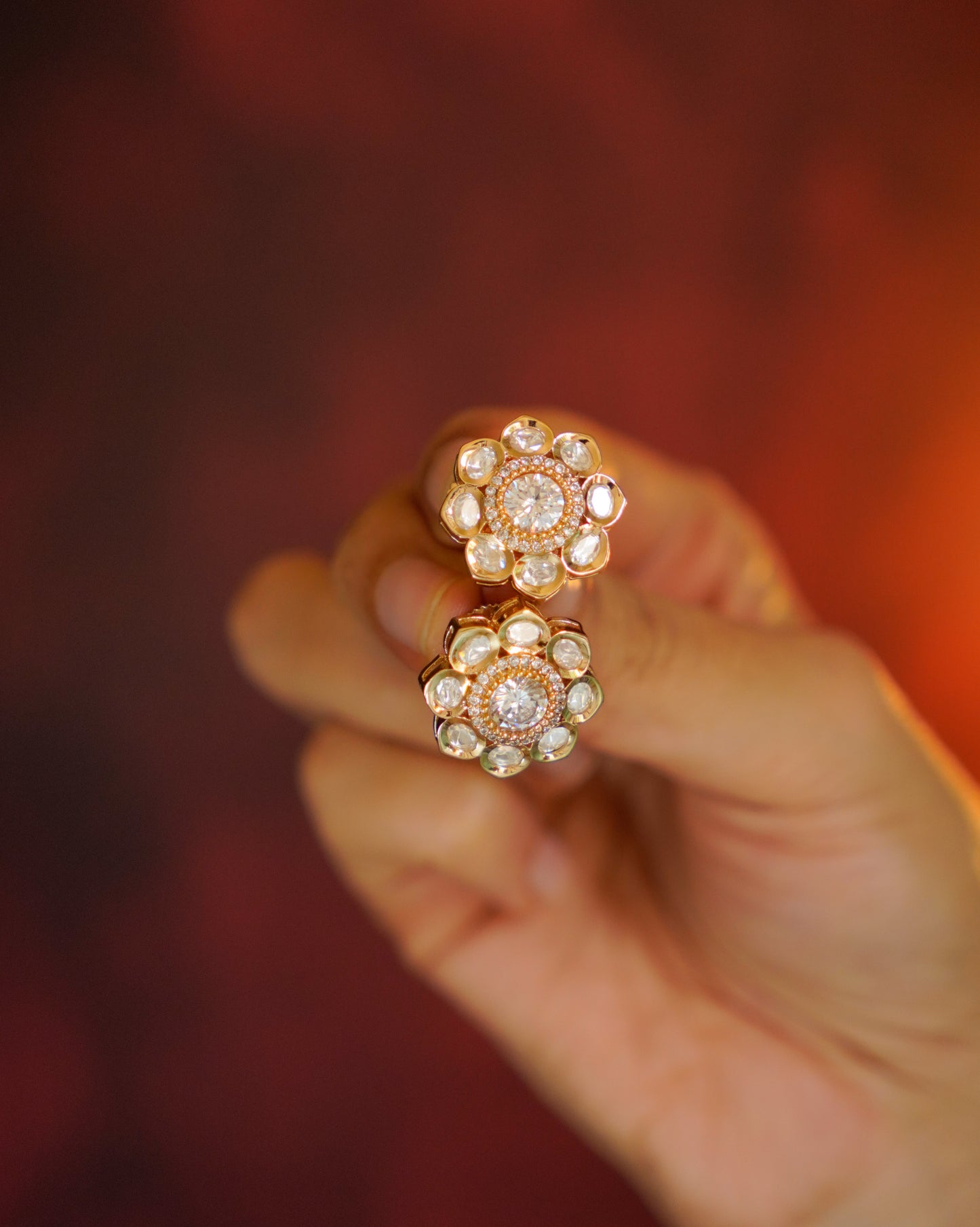ROOP- Gold Kundan Floral Stud Earrings
