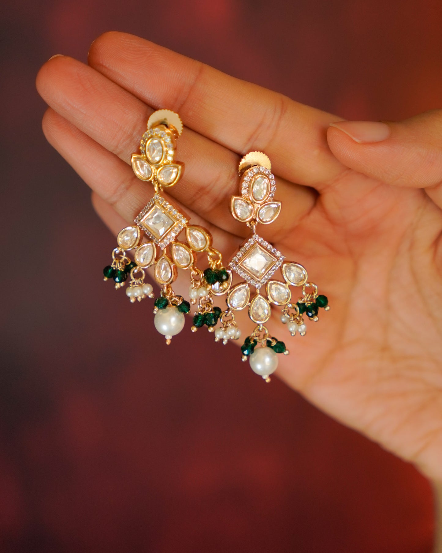 ROOP- Kundan Dangling Earrings with Pearls and Beads
