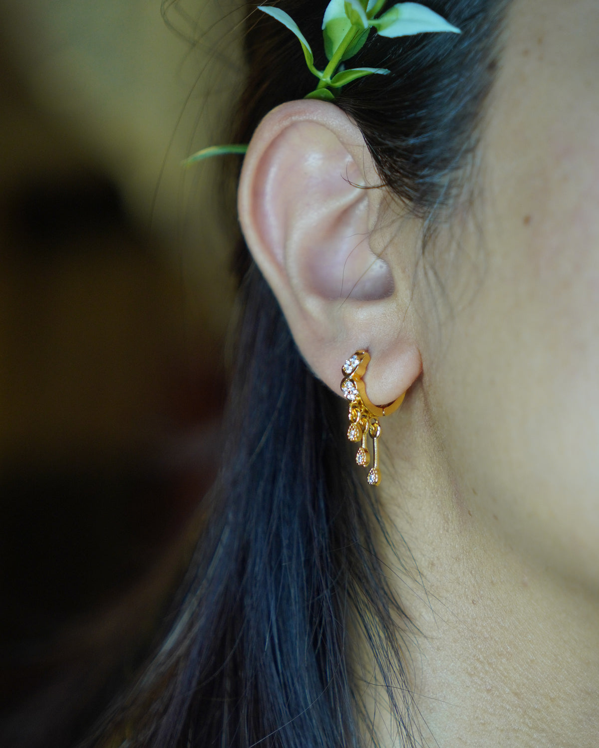 FLORA- Gold Dangle Hoop Earrings with Zircon Drops | Multi-Wear Hoop & Ear Cuff Style