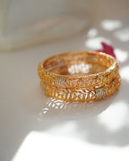 ZORA - Premium 1 Gram Gold Plated Leaf Filigree Bangles | Micro Plated American Diamond Set of 2