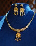 ORO- Gold Plated Flower Pendant Necklace & Earring Set