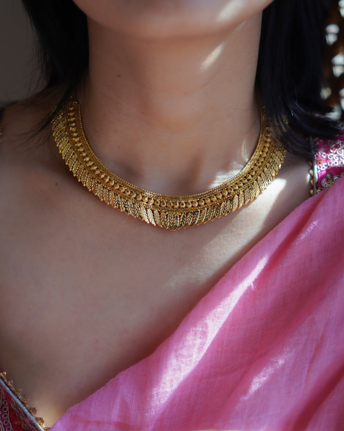 ORO- Premium Gold Plated Leaf  Necklace Set