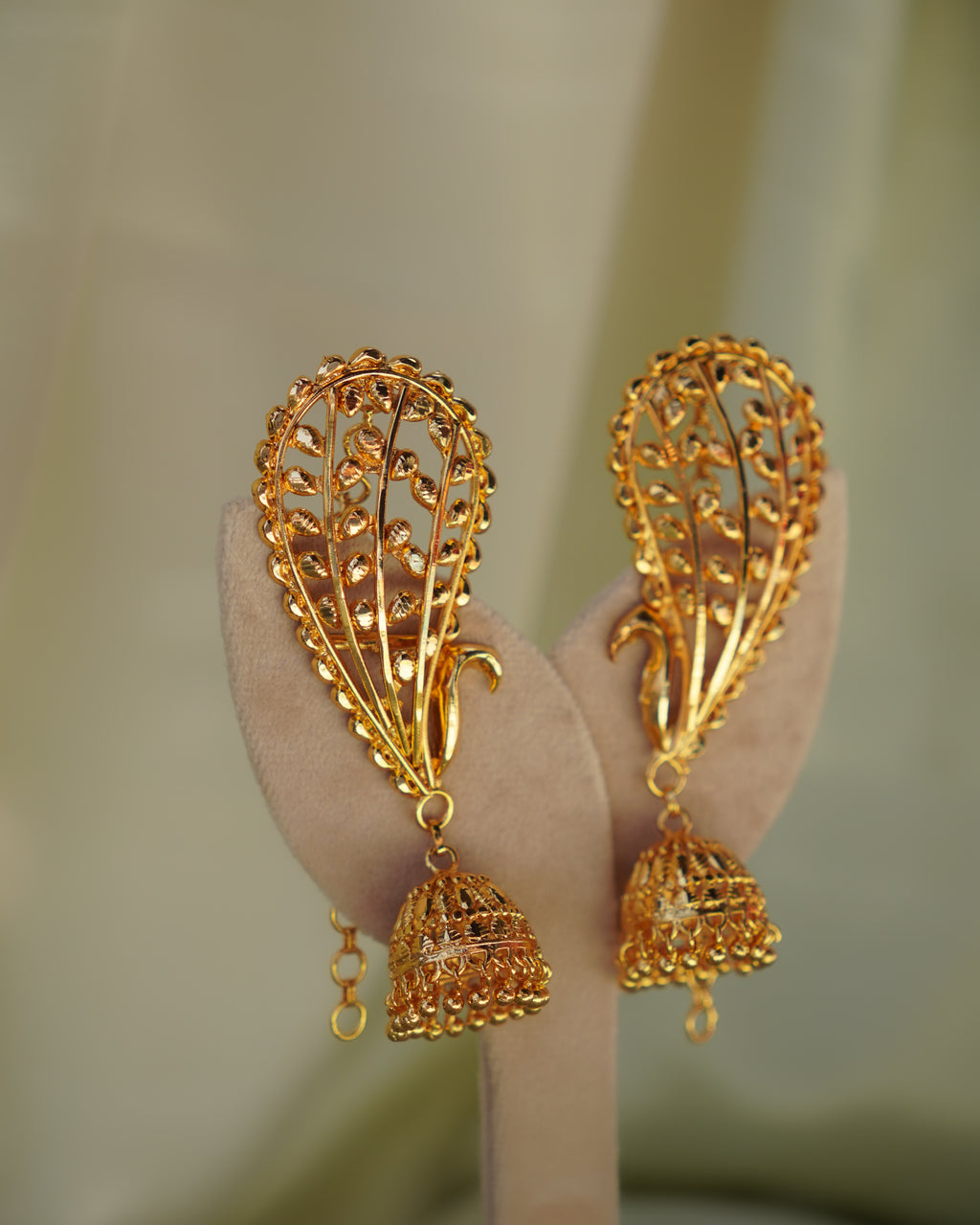 ORO - Peacock Kaan Phool Earrings | Micro Plated Filigree Ear Cuffs with Hanging Jhumkas