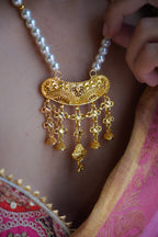 ORO - Premium 1 Gram Gold Plated Pearl Mala Long Necklace Set | Micro Plated Long Haram with Multi Jhumka Drops and Matching Earrings