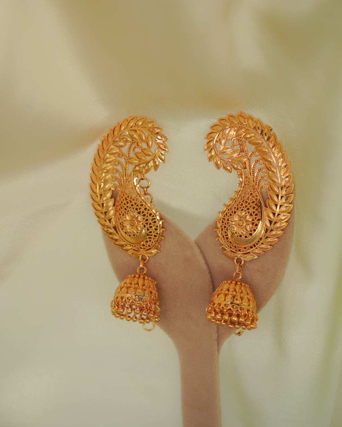 ORO-  Traditional Paisley Ear Cuffs with Jhumka | Premium Micro Plated Mango Kaan Chain Earrings