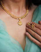 ORO- Gold Plated Jasmine Bud Necklace Set | Premium Micro Plated Floral Pendant and Studs Set