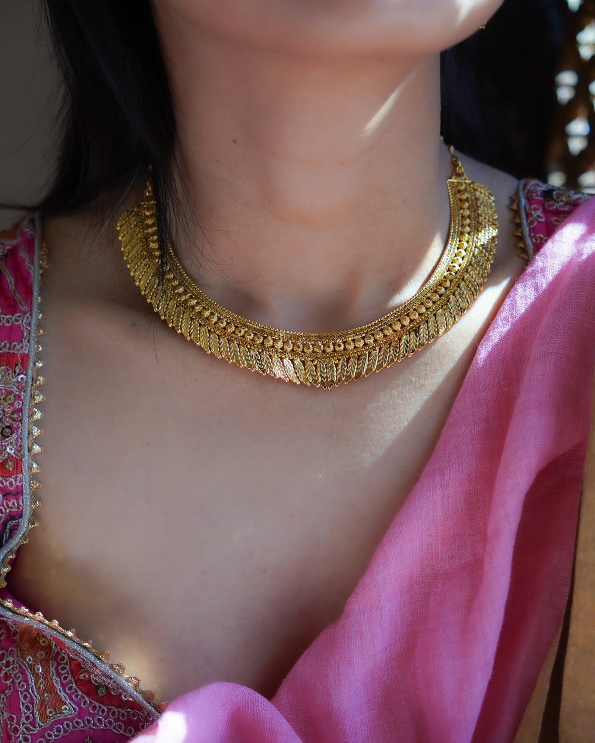 ORO- Premium Gold Plated Leaf  Necklace Set