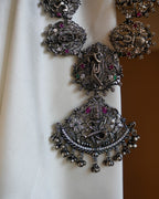 Anassa- Oxidised Temple Jewellery Necklace Set with Earrings – Antique Silver Finish Brass, Goddess Pendant Statement