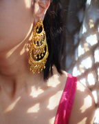 ORO- Three Tier Chandbali Earrings | Micro Plated Intricate Multi Layer Jhumka Dangles