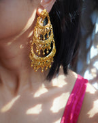 ORO- Three Tier Chandbali Earrings | Micro Plated Intricate Multi Layer Jhumka Dangles